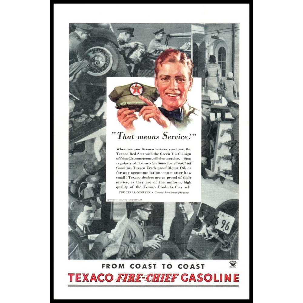 1934 Texaco Fire Chief Gasoline Gas Vintage Print Ad Service Station Wall Art